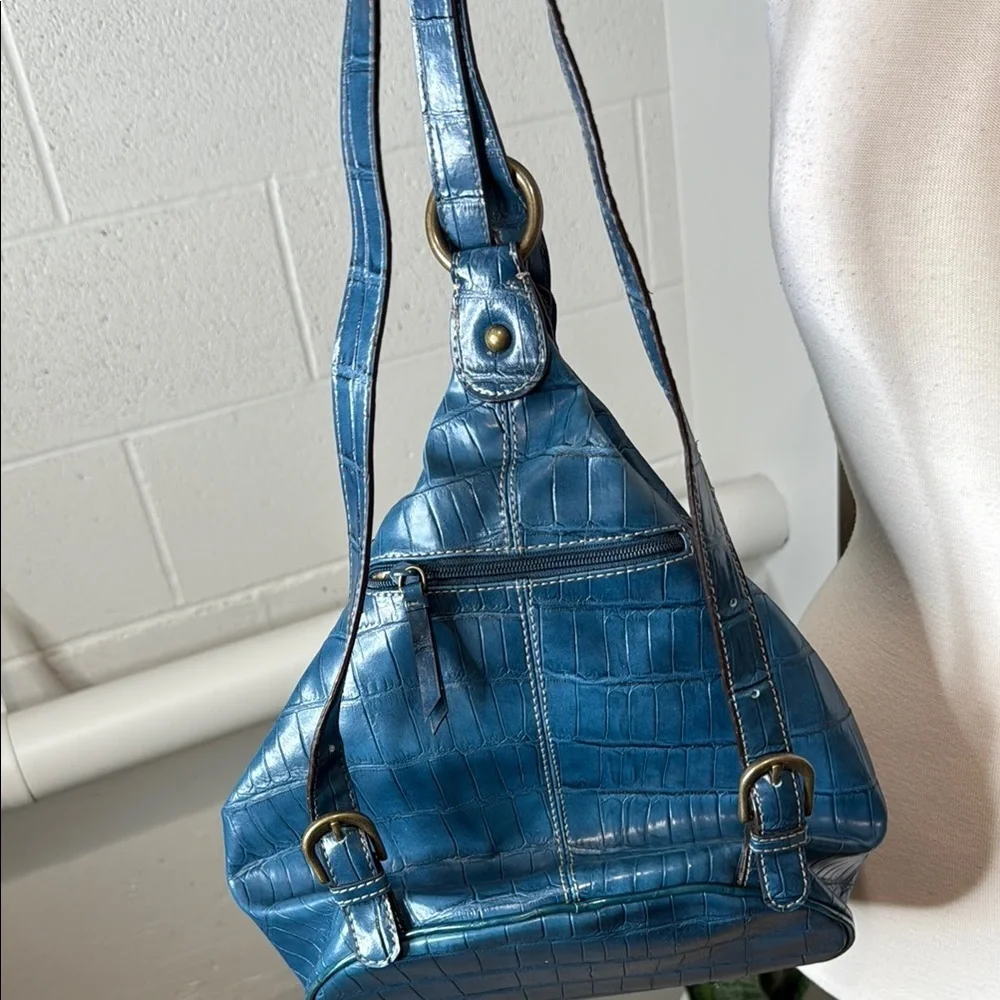 Nine West Blue Textured Women's Backpack blue alligator pattern w cheetah lining